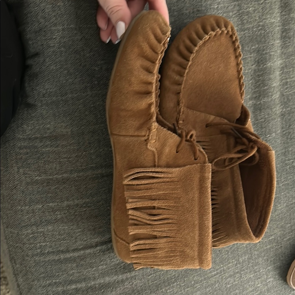 Brown Suede Moccasins with Wraparound Lacing - Picture 2 of 4